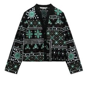 ZARA -EMBROIDERED BLOUSE CARDIGAN - Women’s Size: XS-Color: Black/Multi-NEW!!